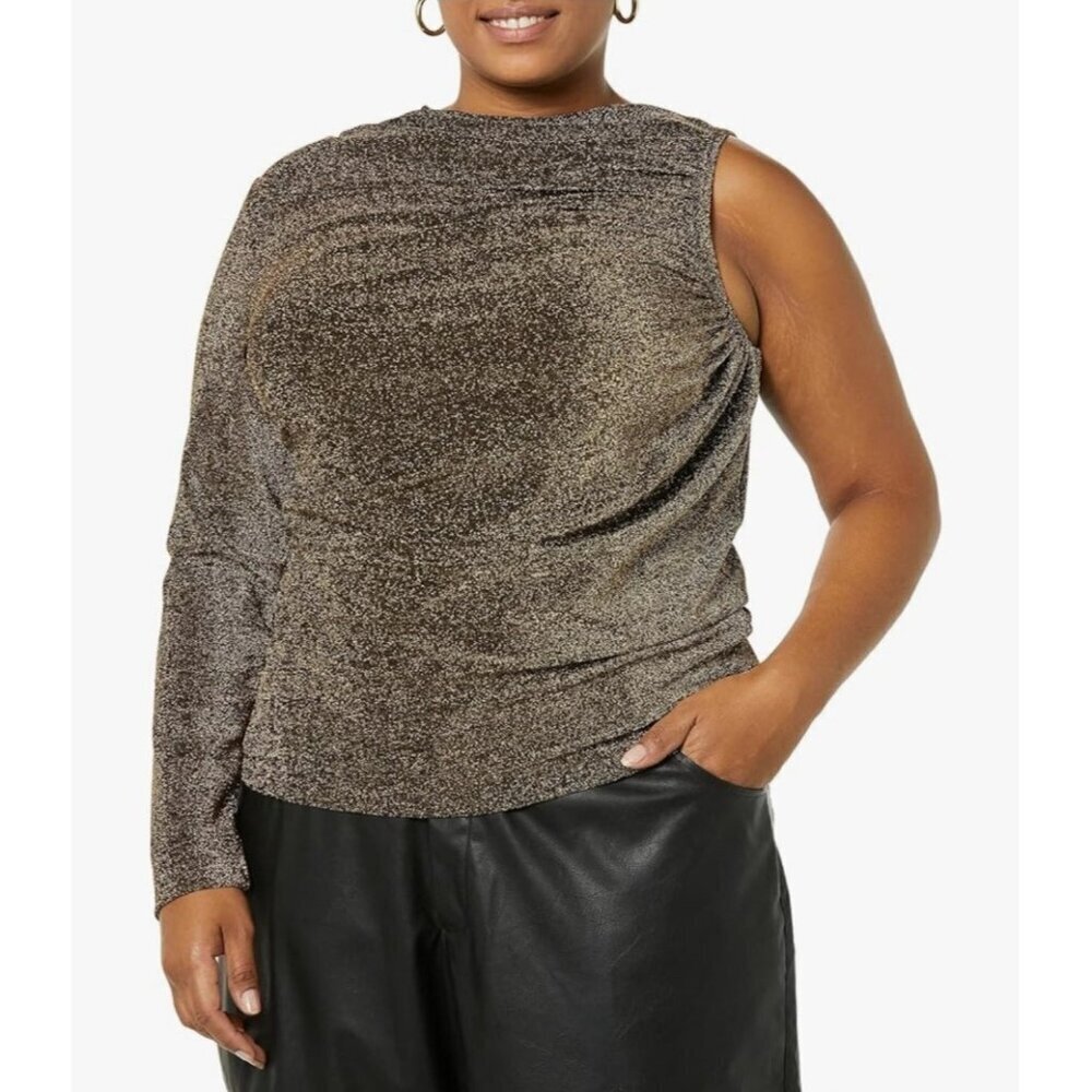 Terea Women's Emiliana One Shoulder Metallic Ruched Top size 5X NWT